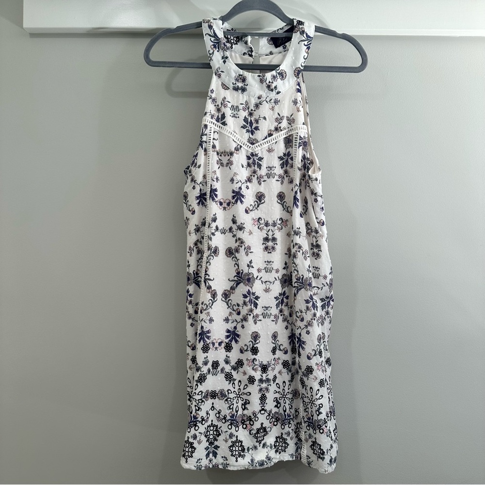 Floral Sleeveless Dress - White and Blue